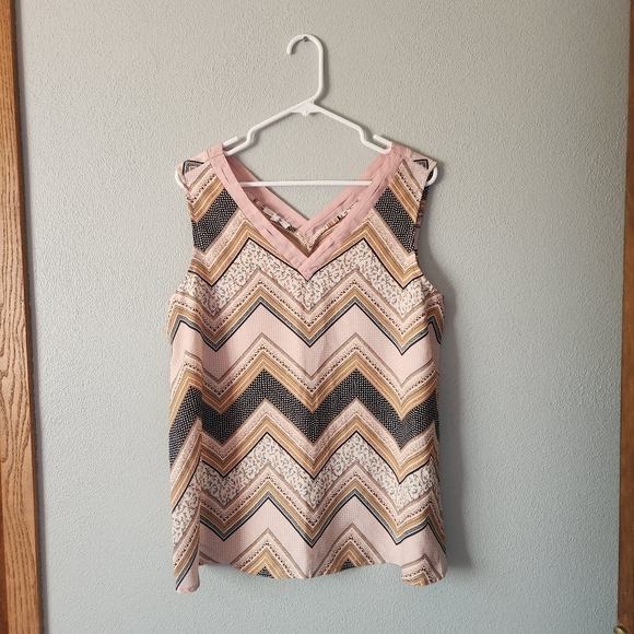 Maurices Tops - Maurices Chevron Tank Top - Pink, Black, and Tan